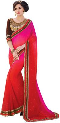 

Lovely Look Embroidered Daily Wear Georgette Saree(Pink, Red)
