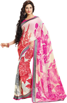 

Saara Printed Fashion Georgette Saree(White, Pink), Off-white;pink