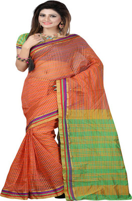 

Laxmi Pooja Printed Fashion Cotton Linen Blend Saree(Orange)