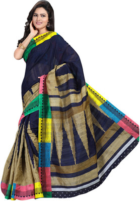 

Saara Printed Fashion Cotton Saree(Beige, Blue), Beige;navy blue