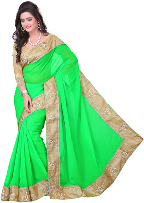 

Aai Shree Khodiyar Art Solid Bollywood Chiffon Saree(Green)