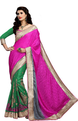 

Aasvaa Embroidered Fashion Jacquard Saree(Pink)