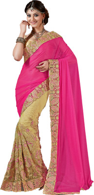 

M.S.Retail Embroidered Bollywood Linen, Net Saree(Pink), Gold;pink