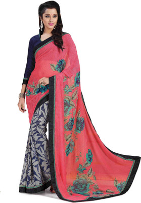 

Indianbeauty Self Design, Printed Bollywood Pure Georgette Saree(Pink, Light Blue), Light blue;pink