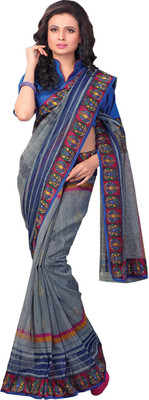 

Mathura Printed Mooga Cotton Saree(Grey, Blue), Blue;grey