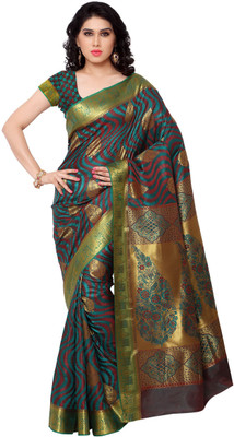 

Varkala Silk Sarees Woven Kanjivaram Saree(Dark Green, Red), Rama and red