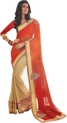 Vishal Solid Fashion Georgette Saree(Orange)