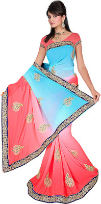 SHREE RAJLAXMI SAREES Embroidered Bollywood Georgette Saree(Blue, Pink)
