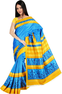 

Khoobee Geometric Print Fashion Tussar Silk Saree(Light Blue, Yellow)