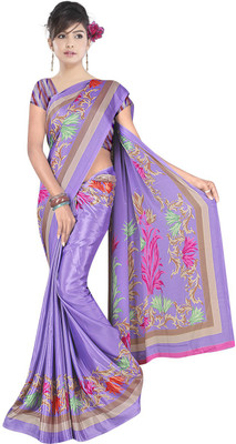 Desi Butik Printed Daily Wear Crepe Saree(Purple)
