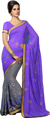 

Manthan Embroidered Daily Wear Chiffon Saree(Grey, Purple)