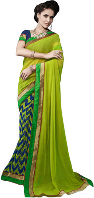 

Vandv Shop Printed Fashion Handloom Georgette Saree(Green)