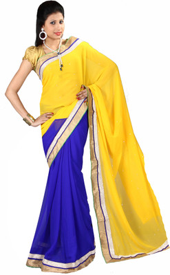 

Anushree Saree Solid Fashion Chanderi Saree(Multicolor), Blue-yellow