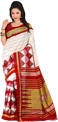 

Lovelylook Printed Daily Wear Art Silk Saree(White, Red), Off white & red