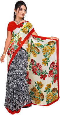 Trendz Floral Print Bollywood Georgette Saree(White, Red), Red;white