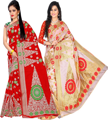 

Weavedeal Embellished Kanjivaram Silk Cotton Blend Saree(Pack of 2, Multicolor)