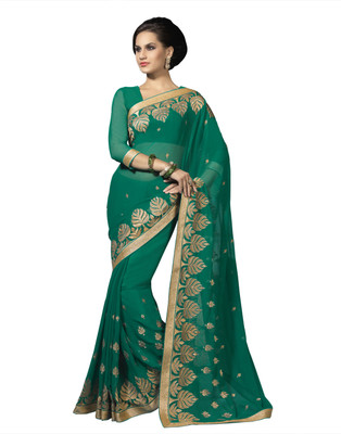 Suvastram Self Design Fashion Chiffon Saree(Green)