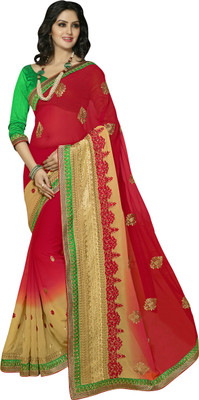 

Khushali Embellished, Embroidered, Self Design Fashion Georgette Saree(Red, Beige), Beige;red