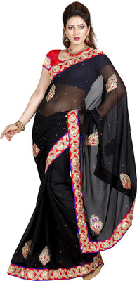 

Ishin Embroidered Fashion Chiffon Saree(Black)
