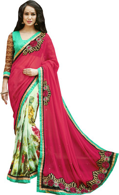 

Lovelylook Embroidered Daily Wear Georgette Saree(Pink, Green)