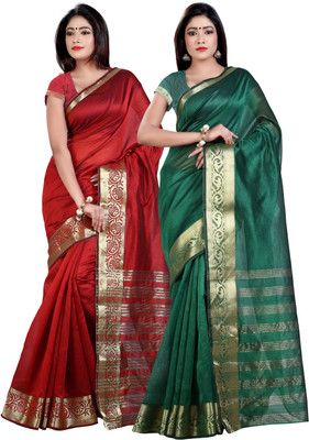 

Weavedeal Solid Banarasi Chanderi Saree(Pack of 2, Multicolor)