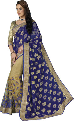 

Khushali Self Design, Embroidered, Embellished Fashion Net, Viscose Saree(Blue, Beige), Beige;blue