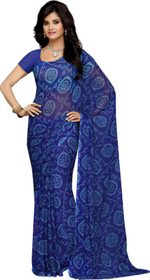 Rani Saahiba Printed Bandhej Synthetic Chiffon Saree(Dark Blue) Flipkart