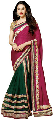 

Desi Butik Embroidered Fashion Chiffon, Net Saree(Pink, Green), Pink and green