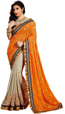 

Shoppershopee Embroidered Fashion Jacquard Saree(Orange)