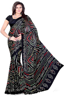 

Aaradhya Fashion Printed Bandhani Handloom Crepe Saree(Black)