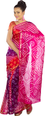 

Jaipur Kurti Printed Bandhani Art Silk Saree(Multicolor), Shaded orange;fuschia and indigo