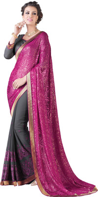 

Parisha Embroidered Fashion Georgette Saree(Pink, Grey), Grey;pink