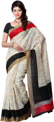 

JTInternational Printed Fashion Art Silk Saree(Beige), Multi color