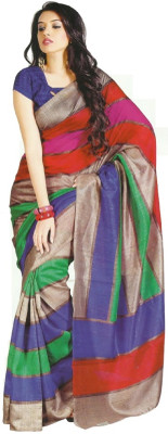 

Gugaliya Striped Bollywood Art Silk Saree(Multicolor), Light blue;purple;red;white