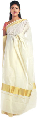

Fashionkiosks Self Design Balarampuram Handloom Cotton Saree(Multicolor), Cream