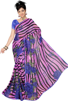 Indian Wear Online Printed Fashion Chiffon Saree(Pink)