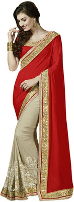 

Desi Butik Embroidered Fashion Chiffon, Georgette Saree(Red, Beige), Beige;red