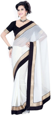 Aksh Fashion Self Design Fashion Poly Georgette Saree(White) Aksh Fashion Self Design Fashion Poly Georgette Saree(White)