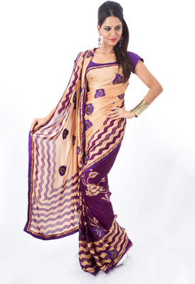 

Cenizas Floral Print Fashion Crepe Saree(Purple)