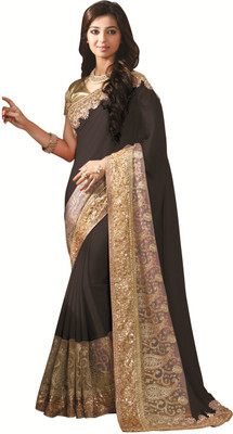 

Chirag Sarees Embroidered Bollywood Crepe Saree(Black)