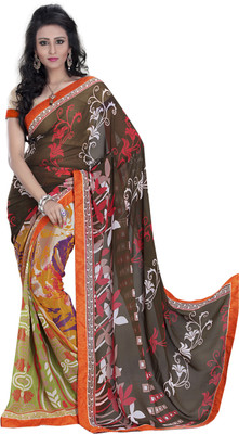 

Khoobee Self Design, Printed Fashion Georgette Saree(Brown, Multicolor)