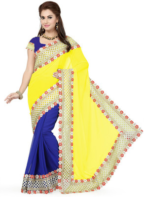 

Ishin Self Design Fashion Georgette Saree(Yellow), Yellow & blue
