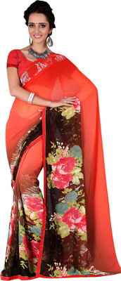 

Jiya Self Design, Printed Fashion Georgette Saree(Red, Multicolor), Multicolor;red