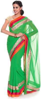 

AVR FASHIONS Embroidered Fashion Crepe Saree(Green)