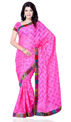 

JTInternational Self Design Fashion Jacquard Saree(Pink), Dark pink