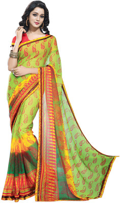 

Saara Geometric Print Daily Wear Chiffon Saree(Green)