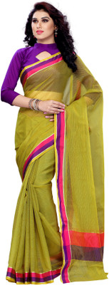 

Mimosa Woven Kanjivaram Cotton Saree(Green), Olive