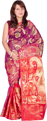 

Chandrakala Self Design Banarasi Cotton Saree(Multicolor), Purple