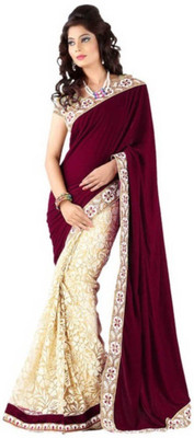 

Bollywood Designer Solid Fashion Handloom Velvet, Georgette Saree(Maroon), Multi