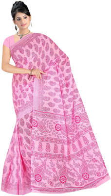 

revathi textiles Printed Gadwal Cotton Saree(Pink)